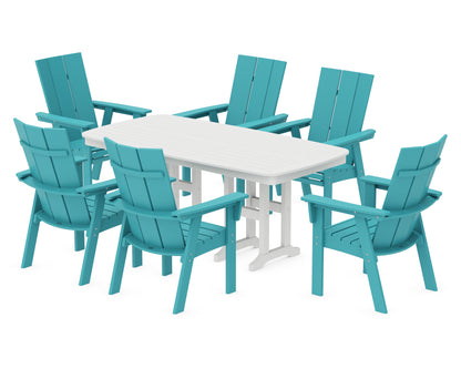 POLYWOOD® Modern Curveback Adirondack 7-Piece Dining Set in Aruba / White