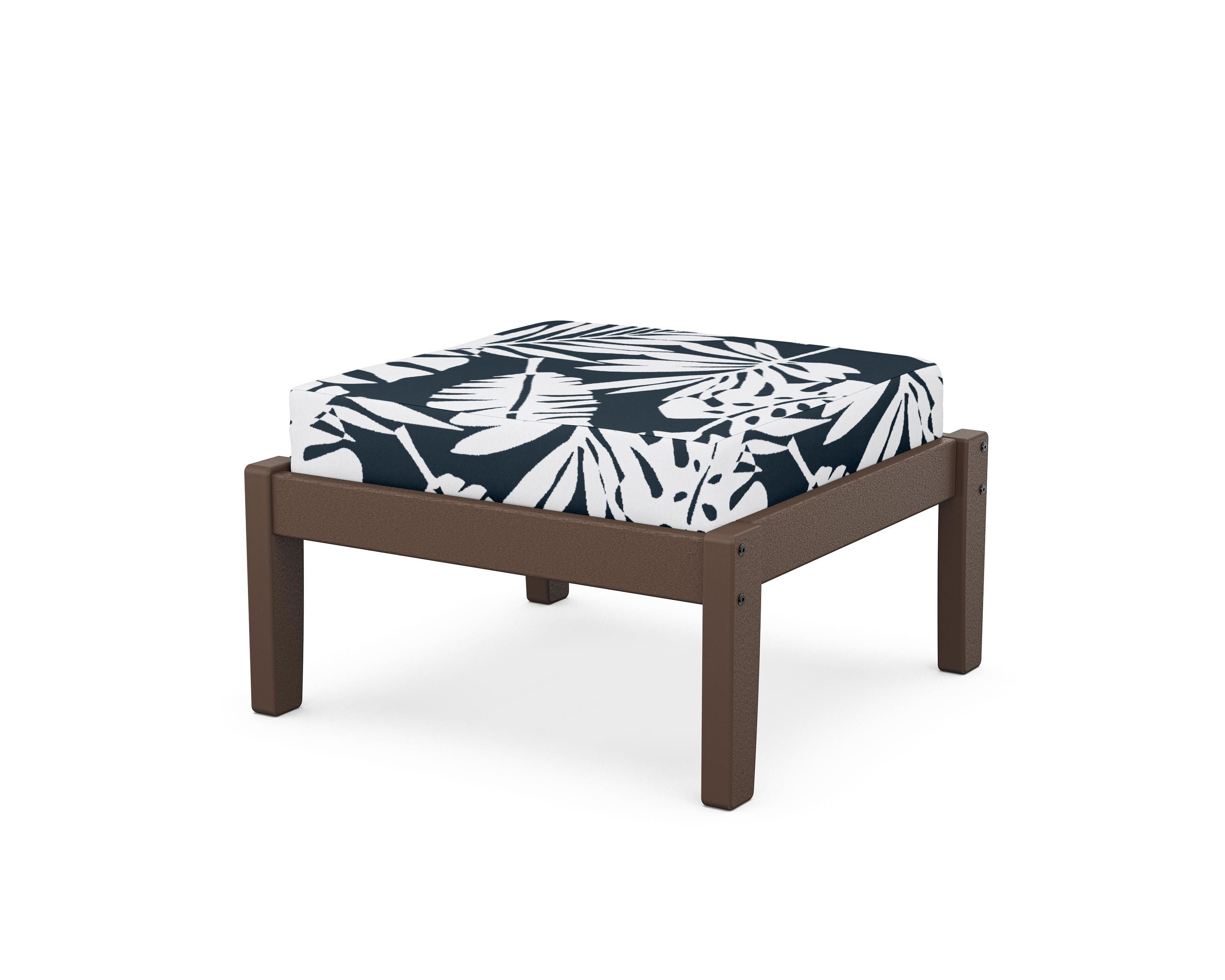 Unbranded Deep Seating Ottoman in Mahogany / Leaf Marine Indigo