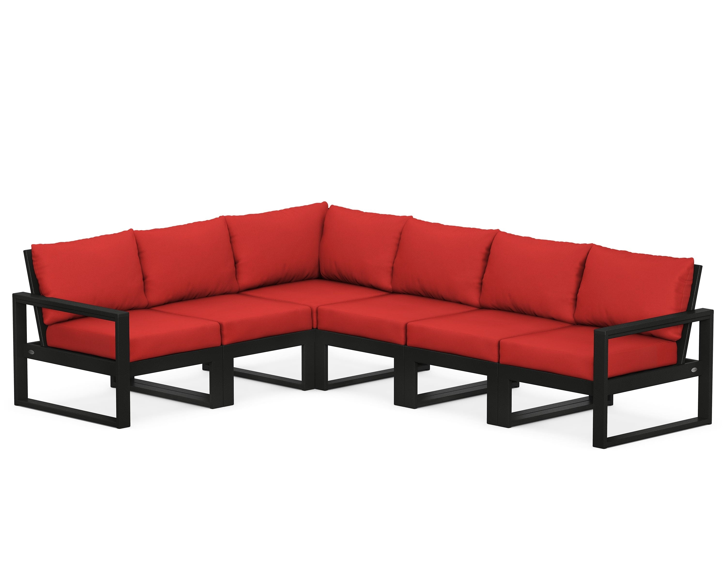 POLYWOOD® EDGE 6-Piece Modular Deep Seating Set in Black / Crimson Linen