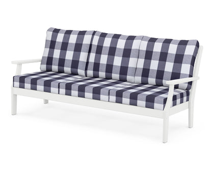 POLYWOOD® Braxton Deep Seating Sofa in White / Buffalo Plaid Navy
