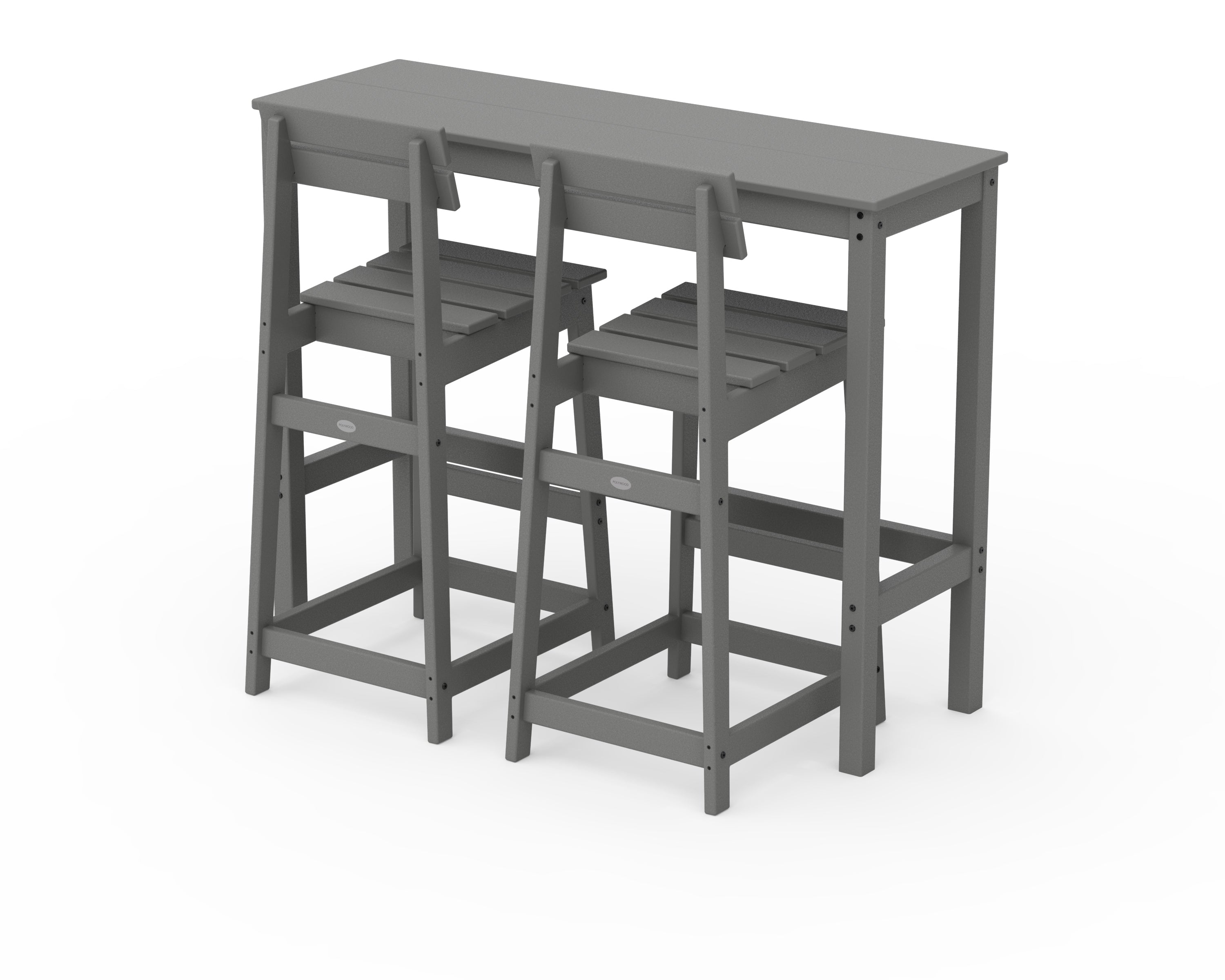 POLYWOOD® Modern Studio Plaza Bar Chair 3-Piece Balcony Set in Slate Grey