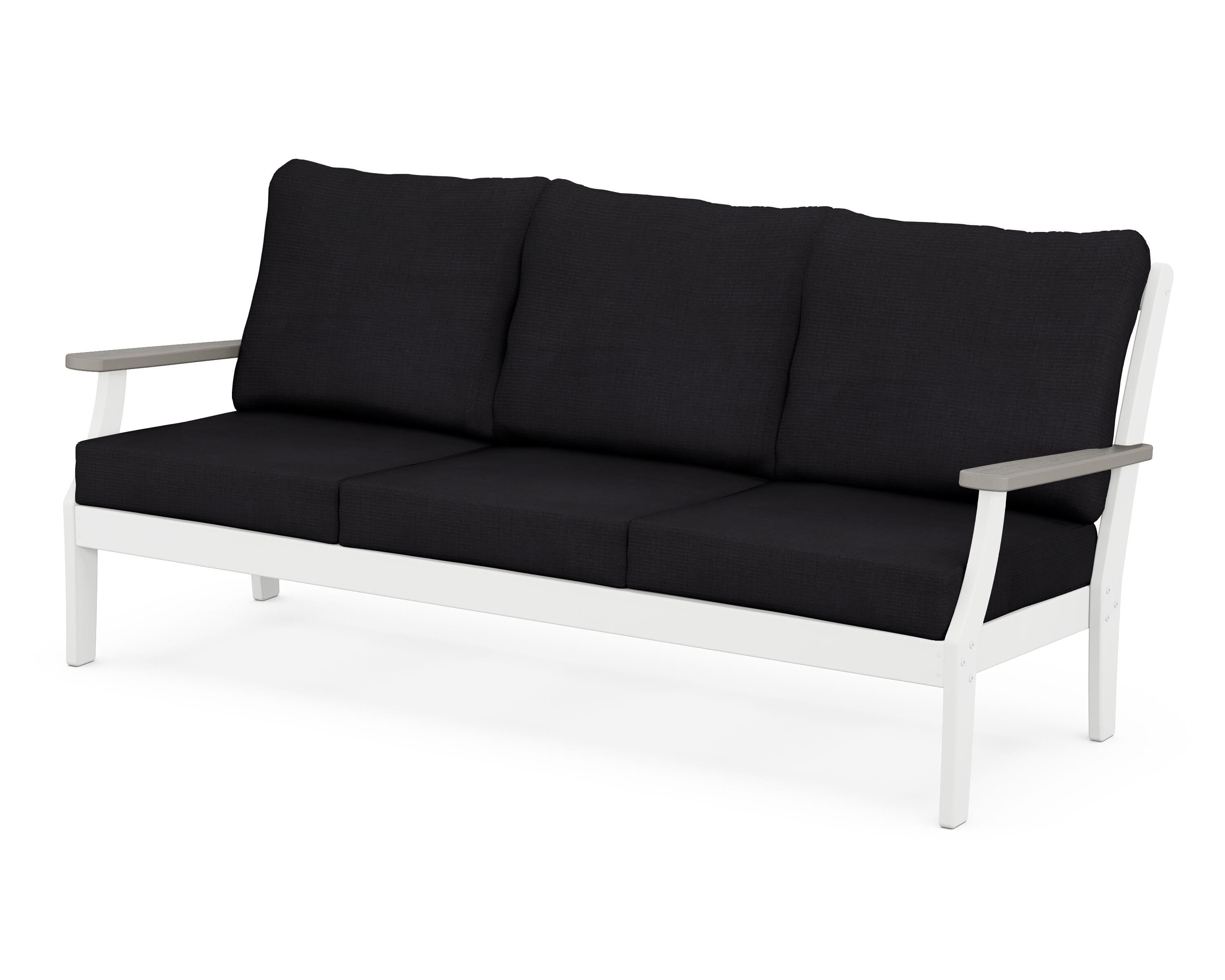 POLYWOOD® Braxton Deep Seating Sofa in White / Driftwood / Midnight Linen