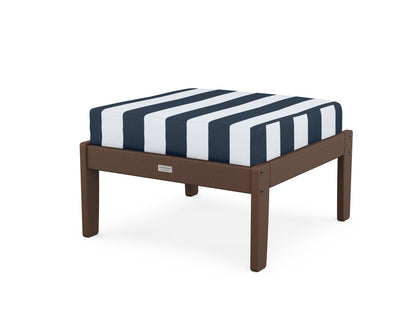 Country Living Cottage Deep Seating Ottoman in Mahogany / Cabana Stripe Marine Indigo