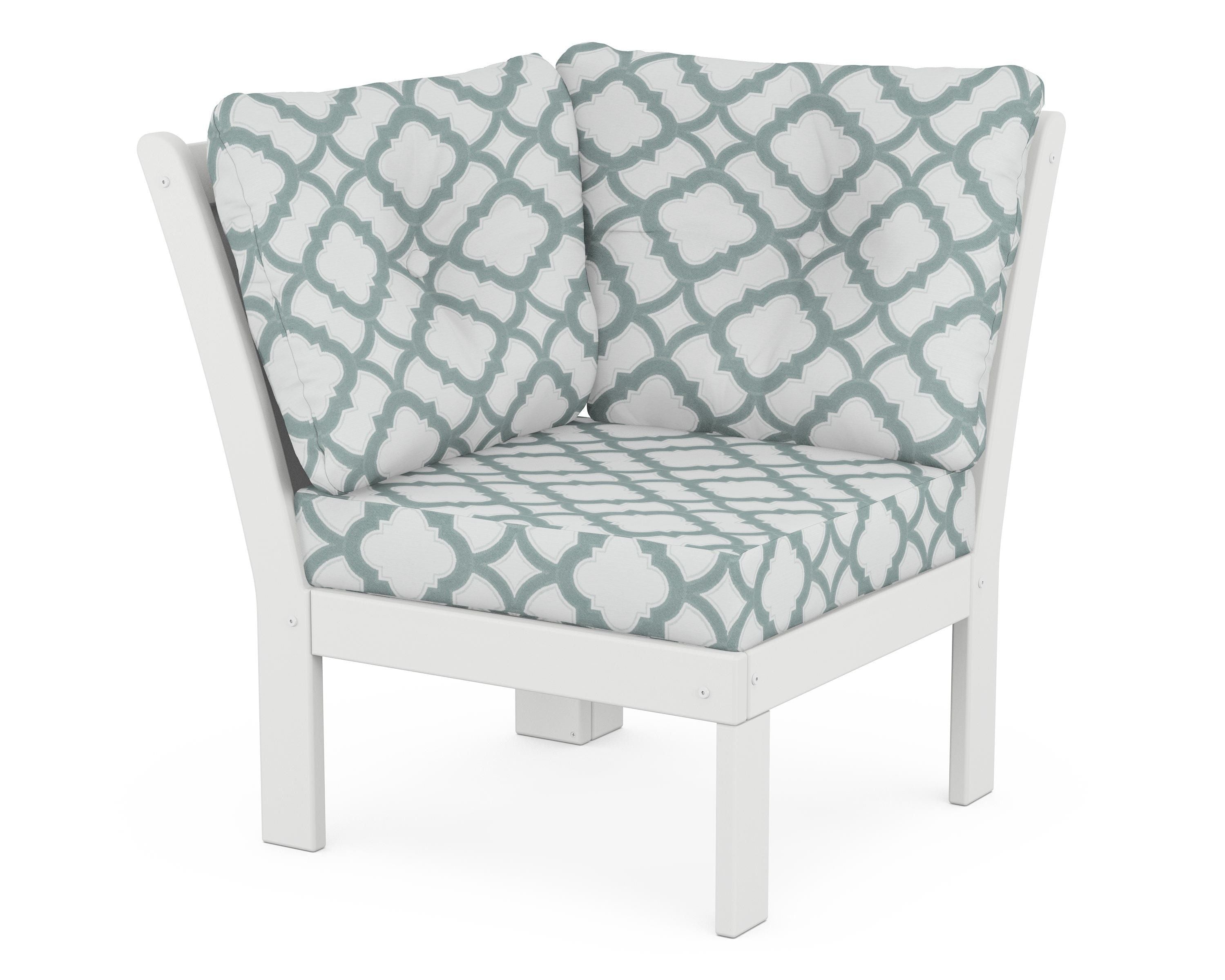 POLYWOOD® Vineyard Modular Corner Chair in White / Trellis Glacier Spa
