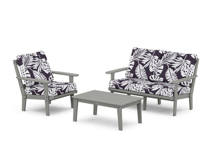 POLYWOOD® Prairie 3-Piece Deep Seating Set with Loveseat in Slate Grey / Leaf Navy