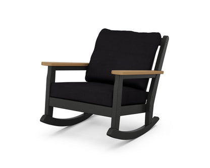 POLYWOOD® Chippendale Deep Seating Rocking Chair in Black / Natural / Midnight Linen