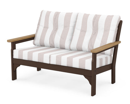 POLYWOOD® Vineyard Deep Seating Loveseat in Mahogany / Natural / Cabana Stripe Dune Burlap