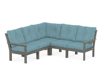 POLYWOOD® Vineyard 5-Piece Sectional in Slate Grey / Lattice Sky Blue