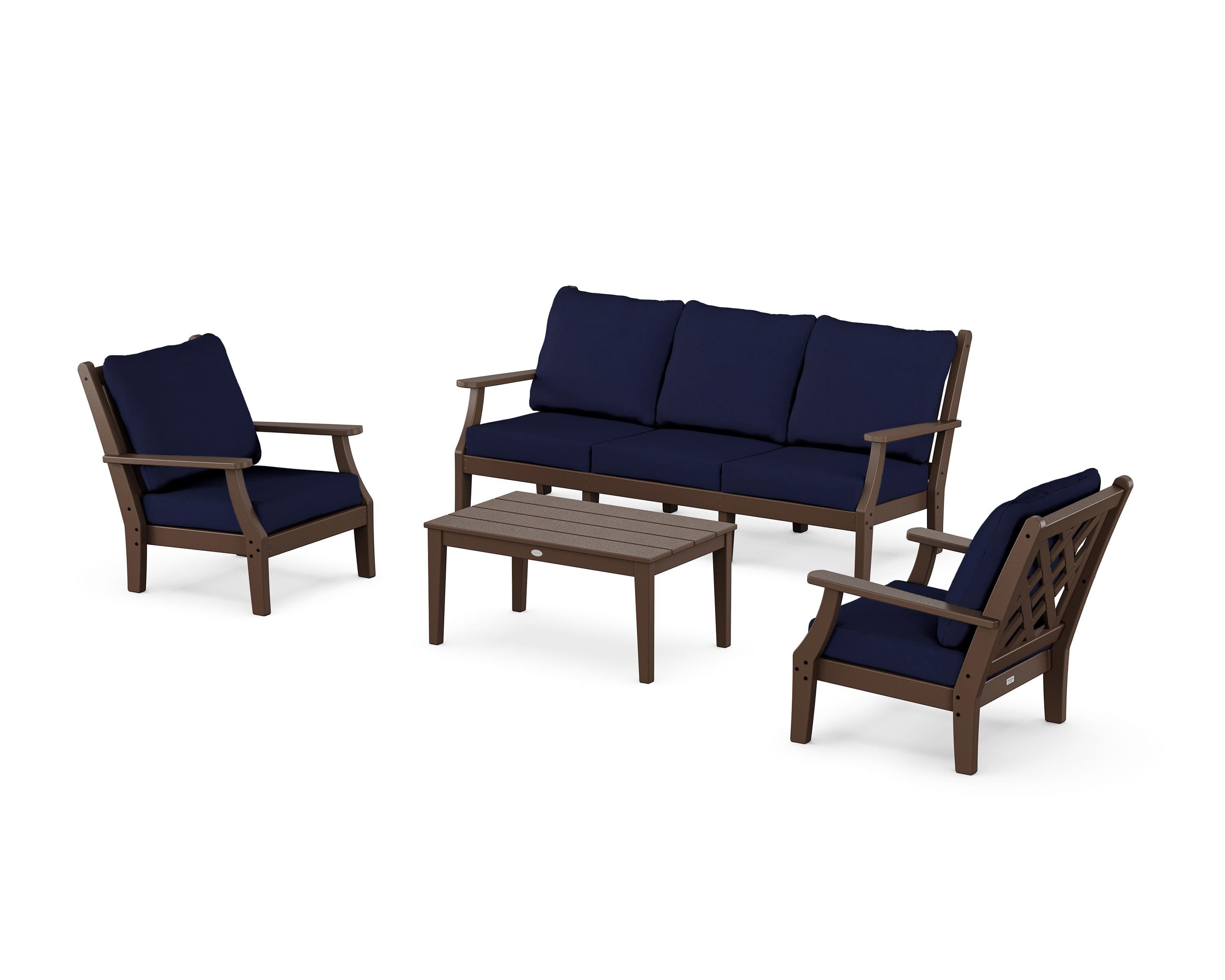 Country Living Wovendale 4-Piece Deep Seating Set with Sofa in Mahogany / Navy