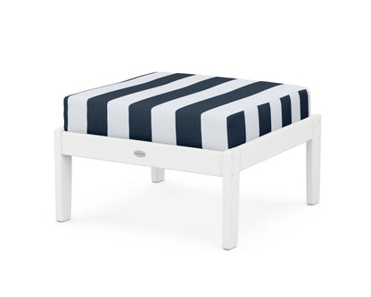 POLYWOOD® Braxton Deep Seating Ottoman in White / Cabana Stripe Marine Indigo