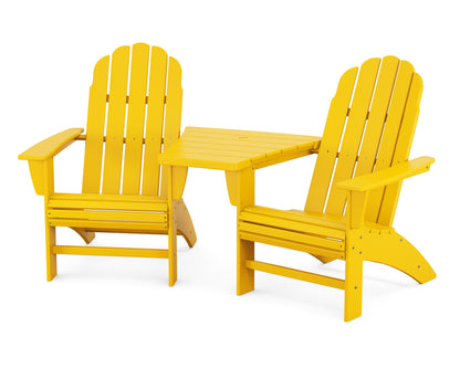 POLYWOOD® Vineyard 3-Piece Curveback Adirondack Set with Angled Connecting Table in Lemon
