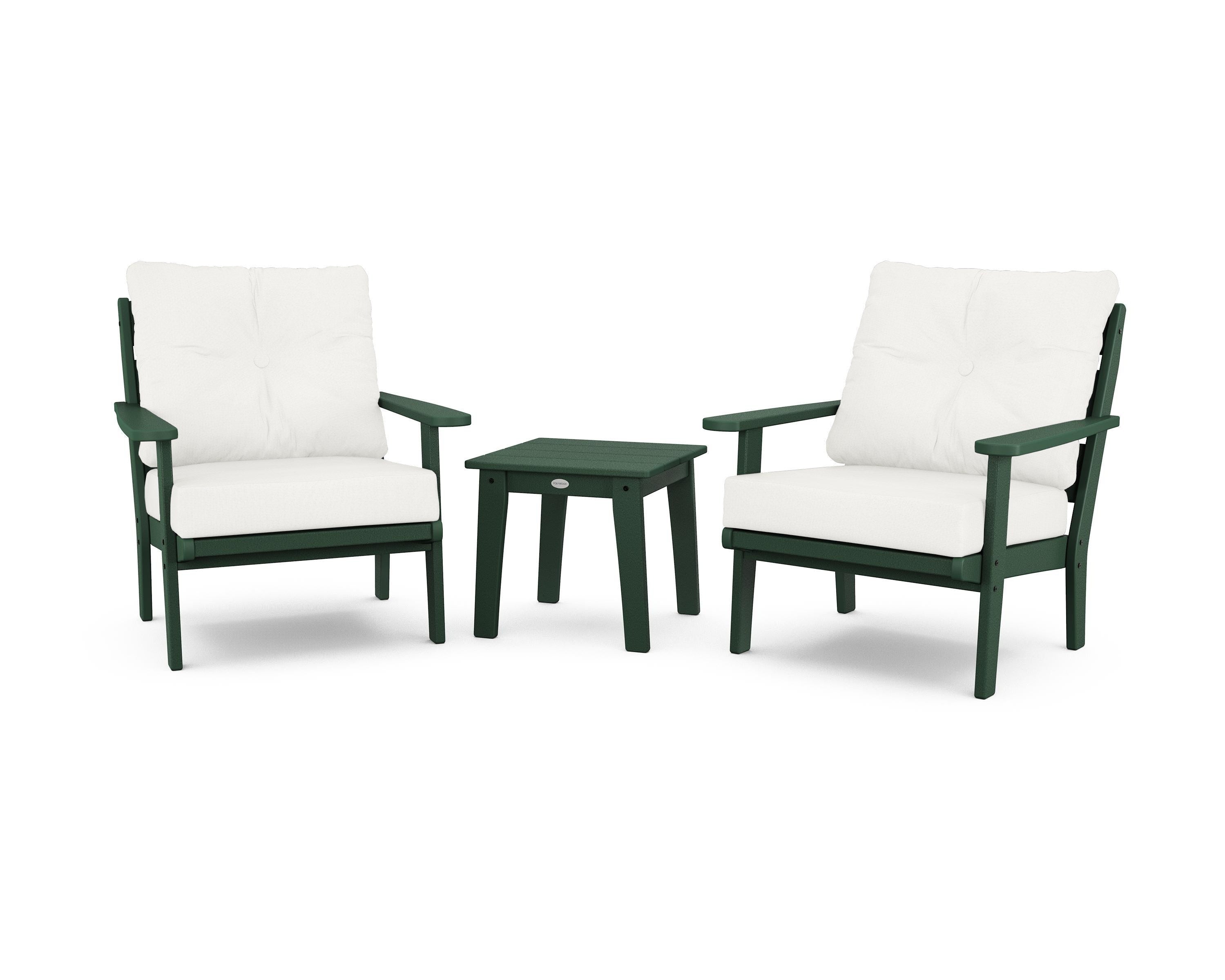 POLYWOOD® Lakeside 3-Piece Deep Seating Chair Set in Green / Natural Linen