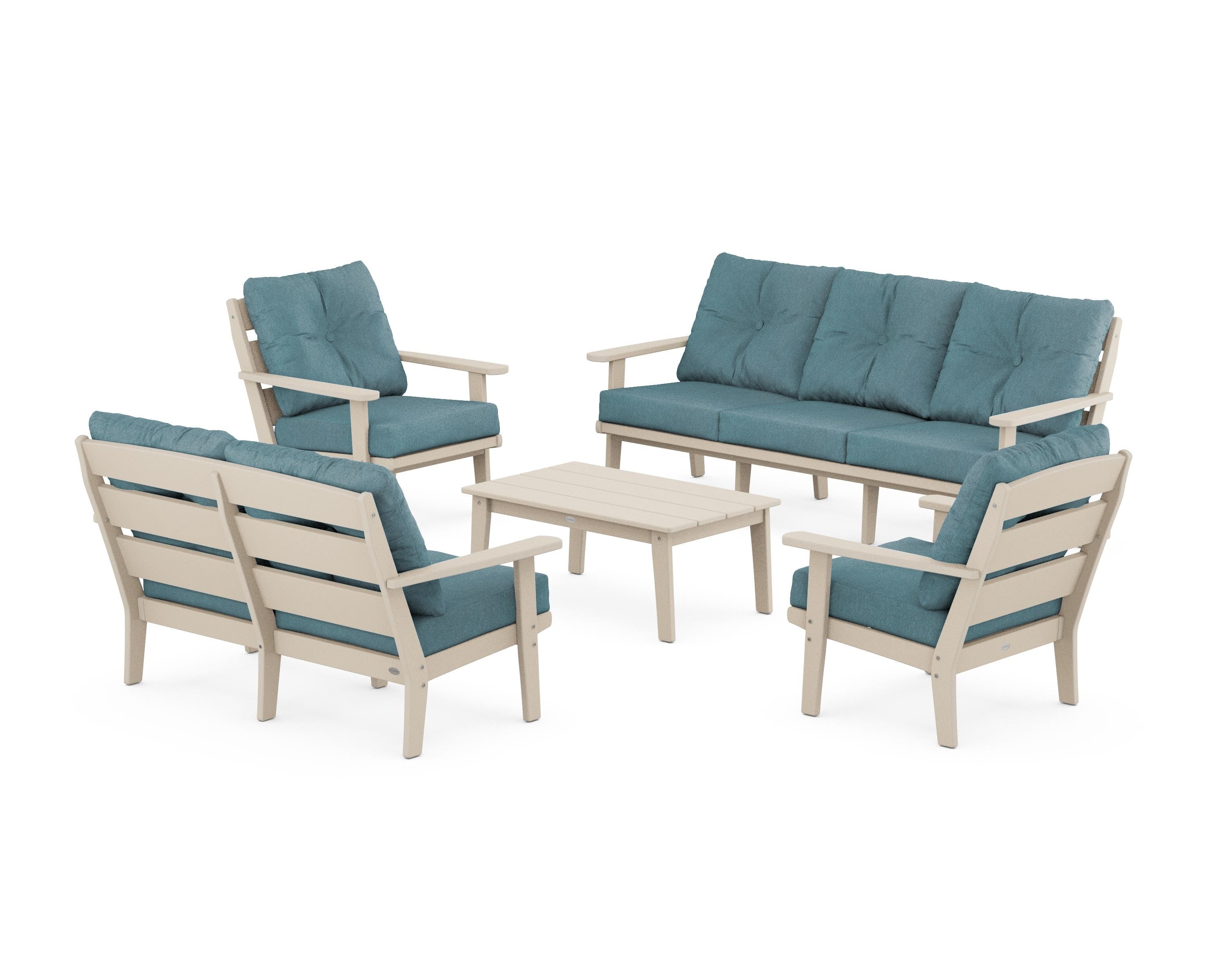 POLYWOOD® Lakeside 5-Piece Lounge Sofa Set in Sand / Ocean Teal