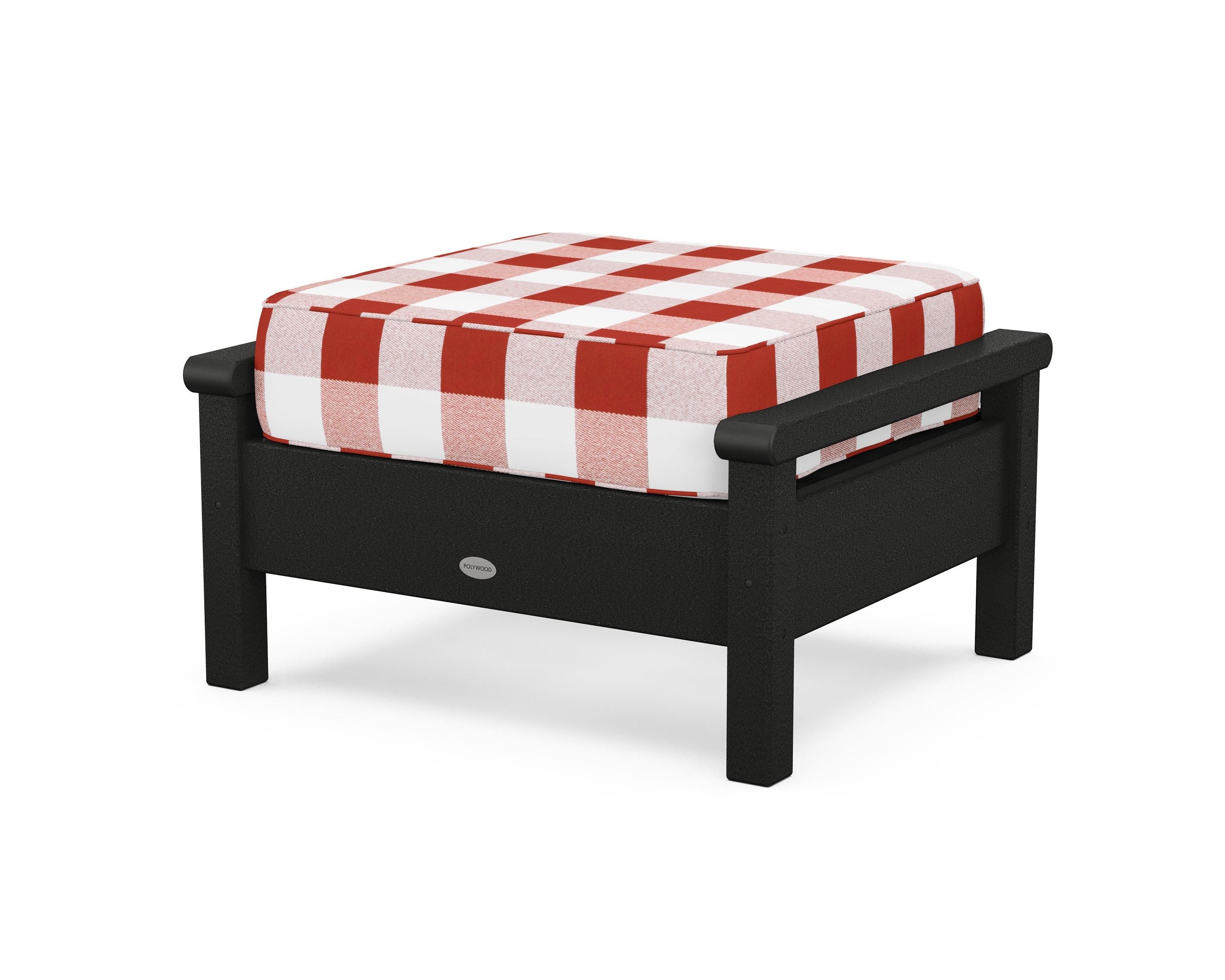 POLYWOOD® Harbour Deep Seating Ottoman in Black / Buffalo Plaid Crimson