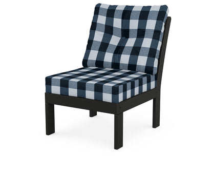 POLYWOOD® Vineyard Modular Armless Chair in Black / Buffalo Plaid Marine Indigo