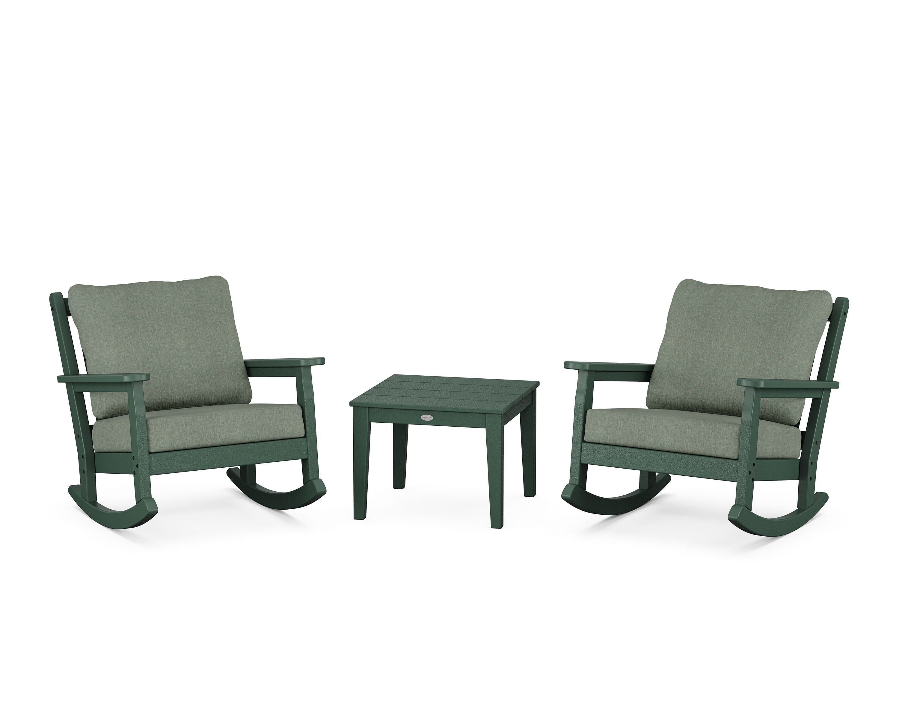 POLYWOOD® Chippendale 3-Piece Deep Seating Rocker Set in Green / Cast Sage