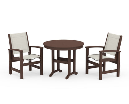 POLYWOOD® Coastal 3-Piece Round Dining Set in Mahogany / Parchment Sling