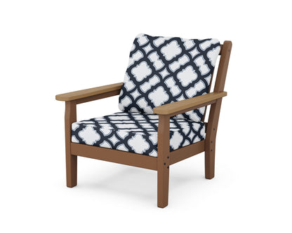 POLYWOOD® Chippendale Deep Seating Chair in Teak / Natural / Trellis Marine Indigo