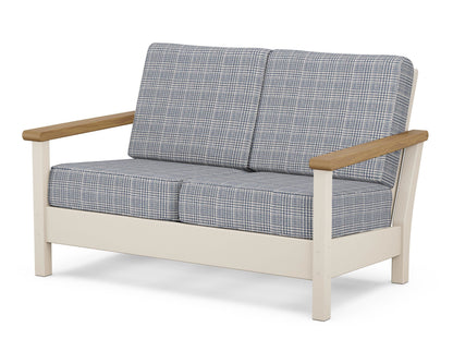 POLYWOOD® Harbour Deep Seating Loveseat in Sand / Natural / Houndstooth Sky Blue
