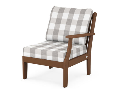 POLYWOOD® Braxton Modular Right Arm Chair in Teak / Buffalo Plaid Grey Mist