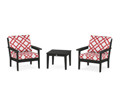Country Living Cottage 3-Piece Deep Seating Set in Black / Trellis Crimson
