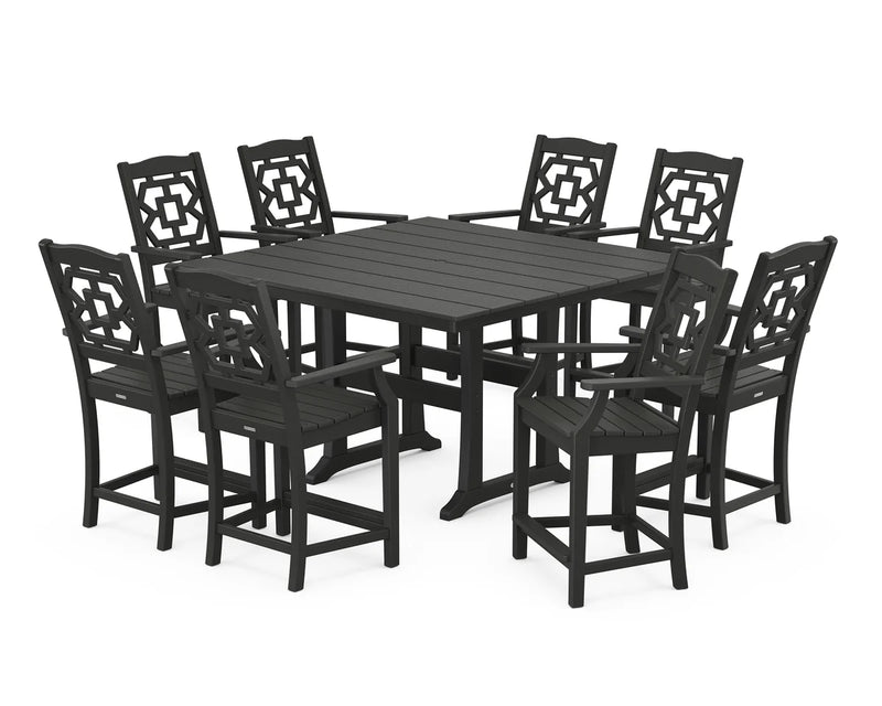 Chinoiserie 9-Piece Square Farmhouse Counter Set with Trestle Legs