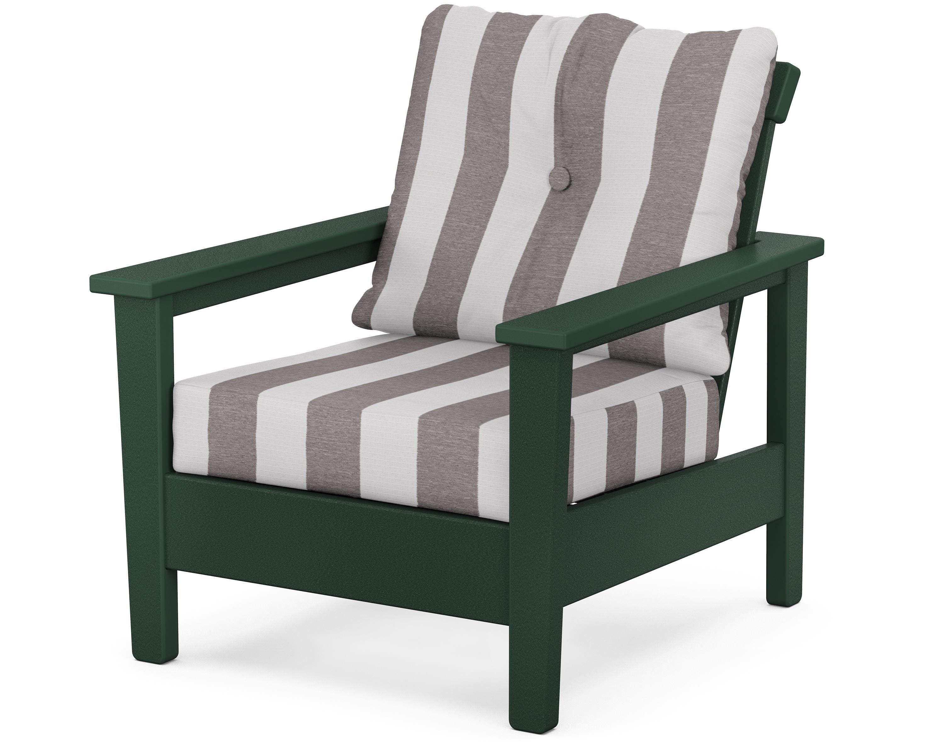 POLYWOOD® Prescott Deep Seating Chair in Green / Cabana Stripe Grey Mist