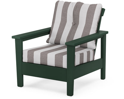 POLYWOOD® Prescott Deep Seating Chair in Green / Cabana Stripe Grey Mist