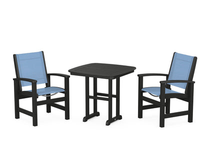 POLYWOOD® Coastal 3-Piece Dining Set in Black / Poolside Sling