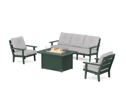 POLYWOOD® Lakeside Deep Seating Fire Pit Table Set in Green / Granite