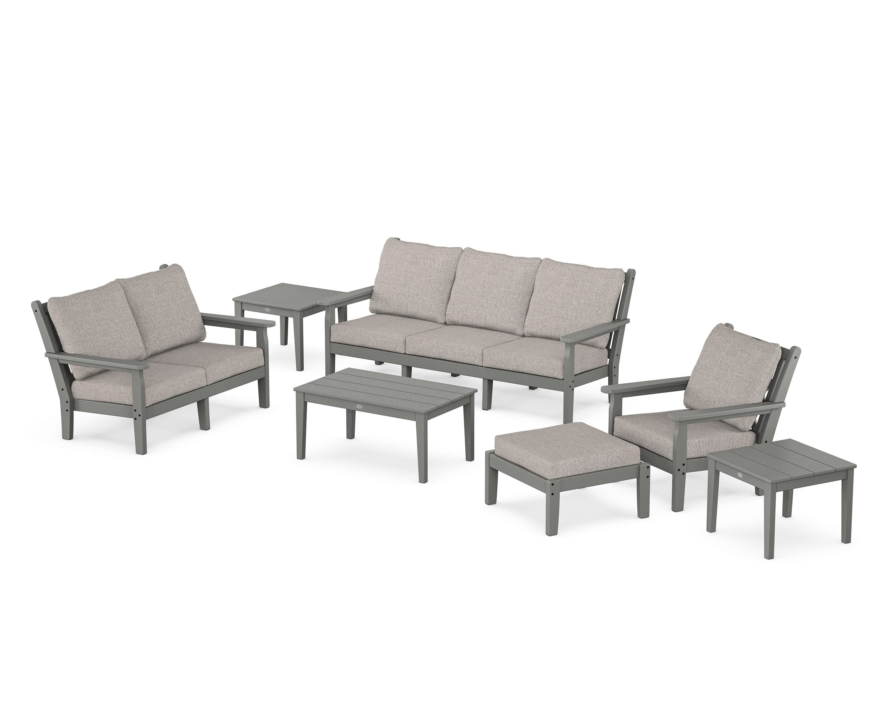 POLYWOOD® Chippendale 7-Piece Deep Seating Set in Slate Grey / Weathered Tweed