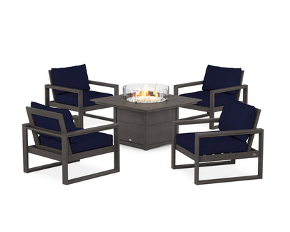 POLYWOOD® EDGE Sectional 5-Piece Deep Seating Set with Fire Pit Table in Vintage Coffee / Navy