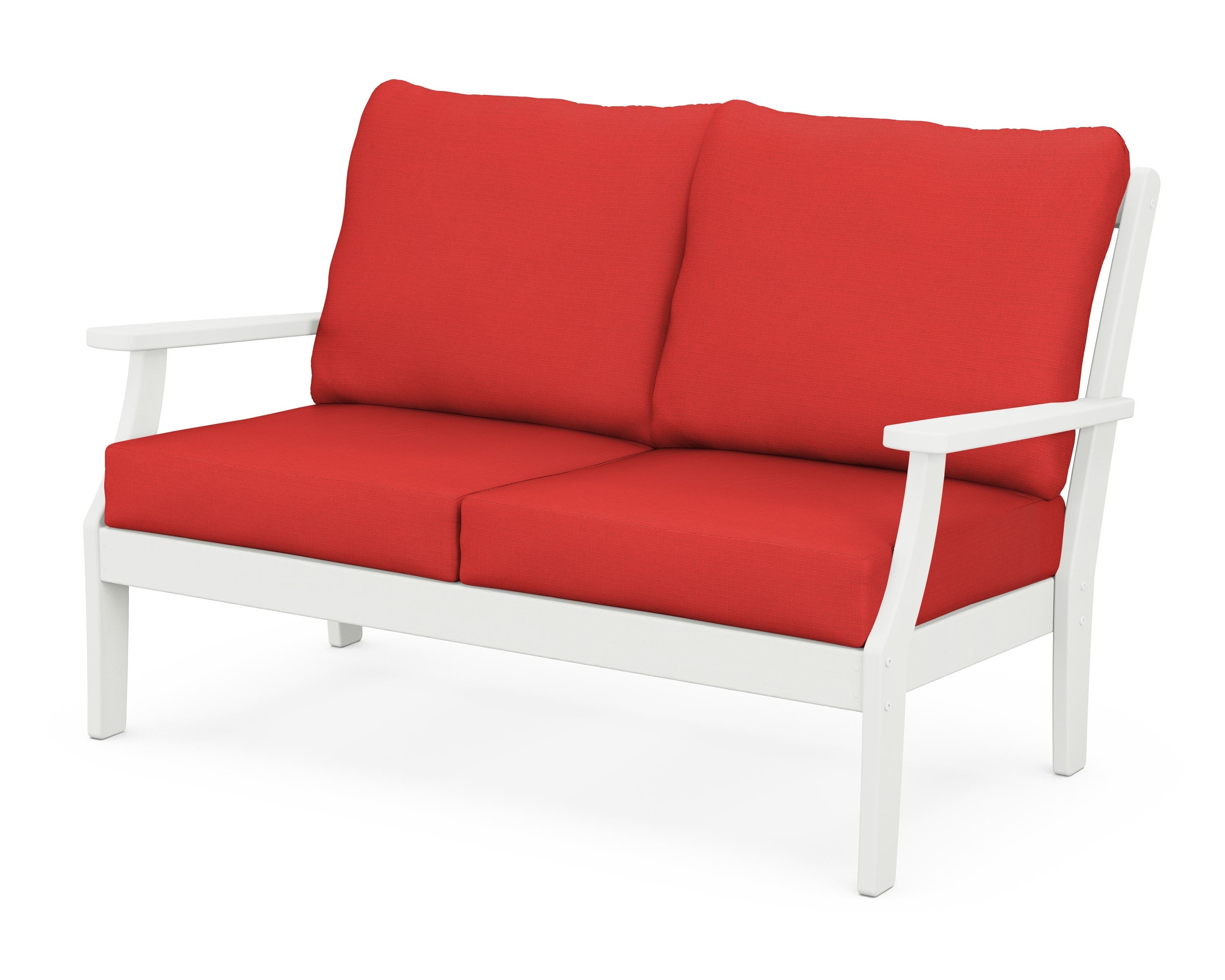 POLYWOOD® Braxton Deep Seating Loveseat in Vintage White / Crimson Linen