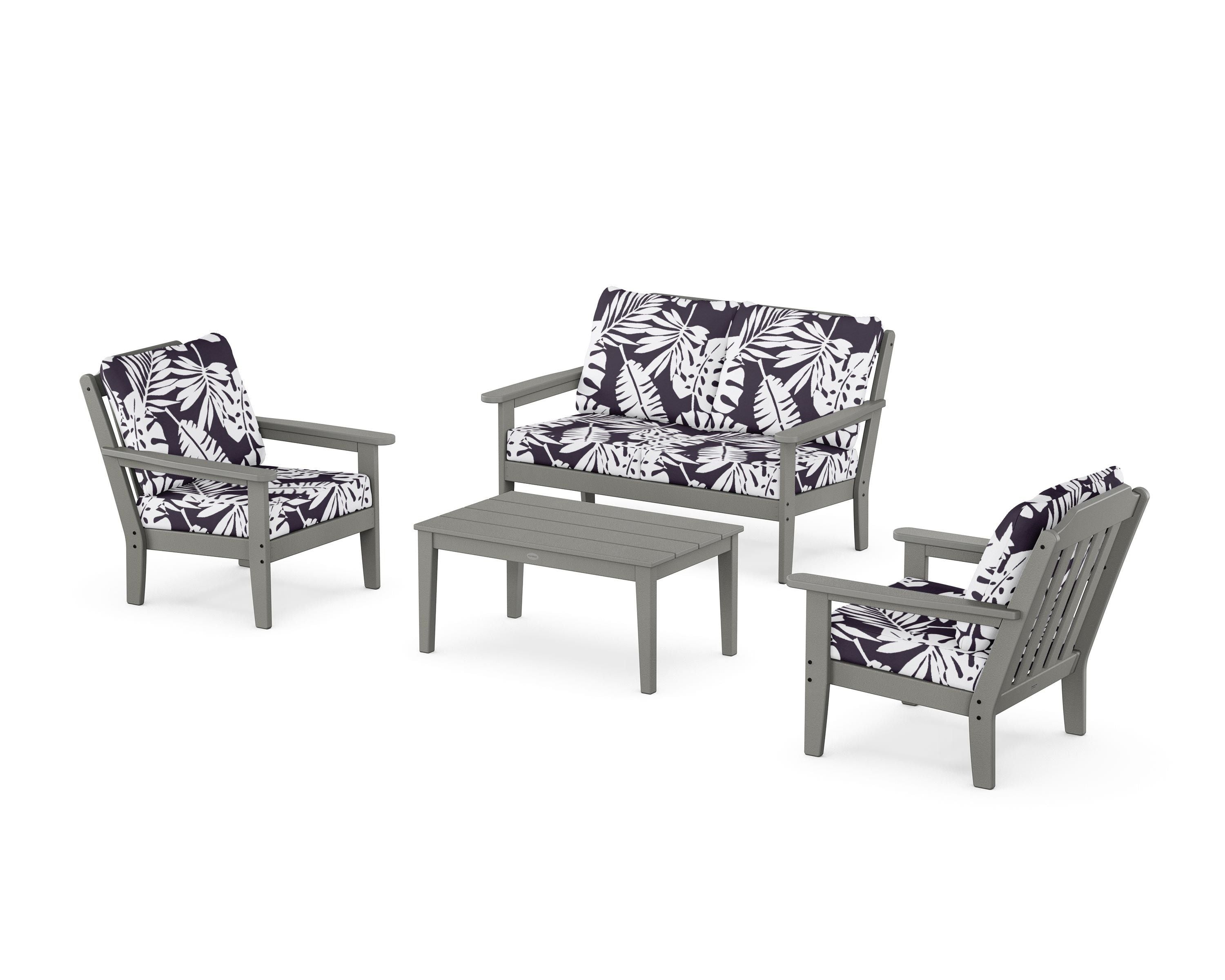 Country Living Cottage 4-Piece Deep Seating Set with Loveseat in Slate Grey / Leaf Navy