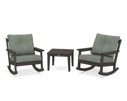 POLYWOOD® Vineyard 3-Piece Deep Seating Rocker Set in Vintage Coffee / Cast Sage