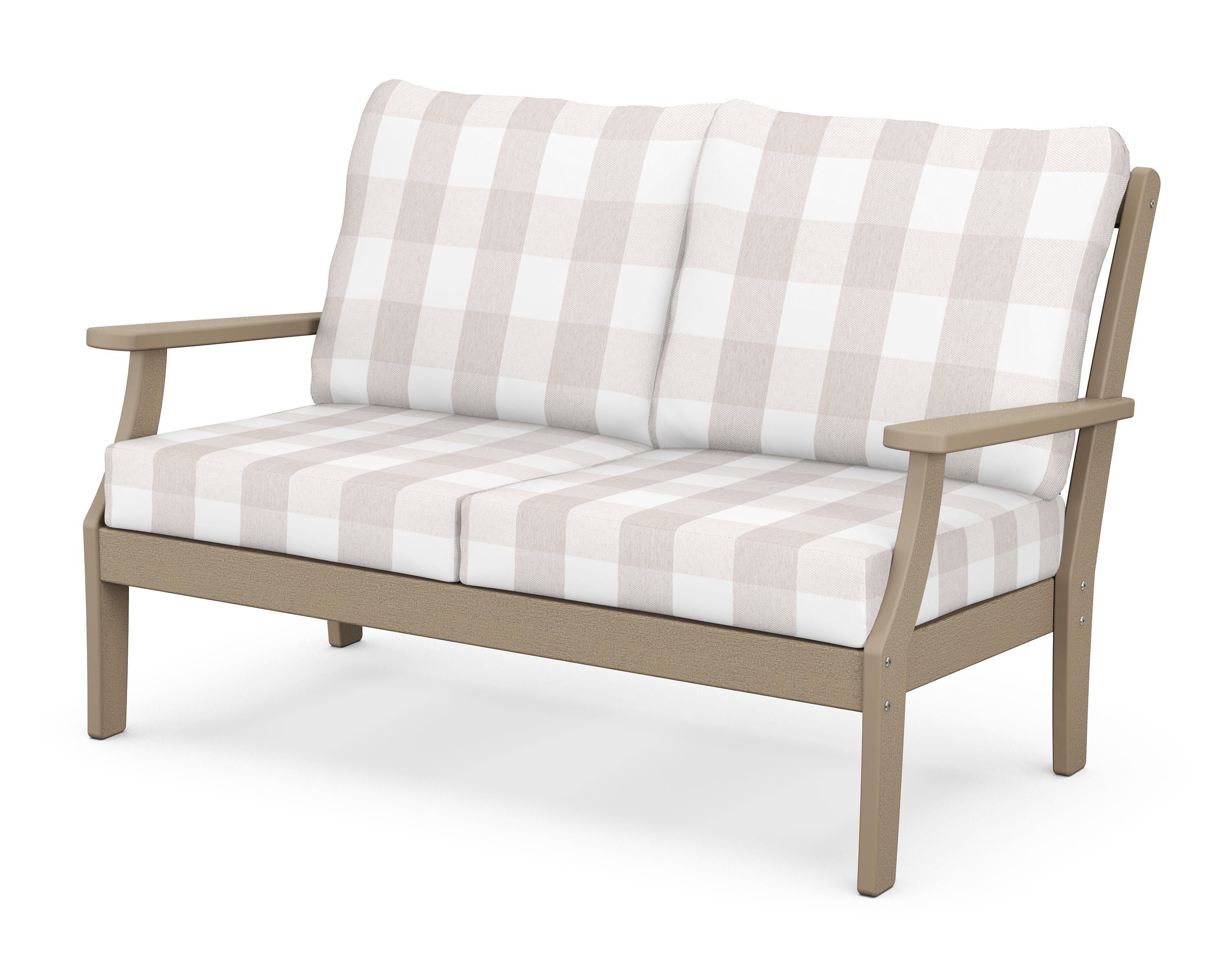 POLYWOOD® Braxton Deep Seating Loveseat in Vintage Sahara / Buffalo Plaid Dune Burlap