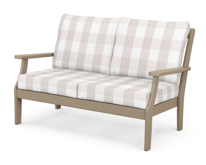 POLYWOOD® Braxton Deep Seating Loveseat in Vintage Sahara / Buffalo Plaid Dune Burlap