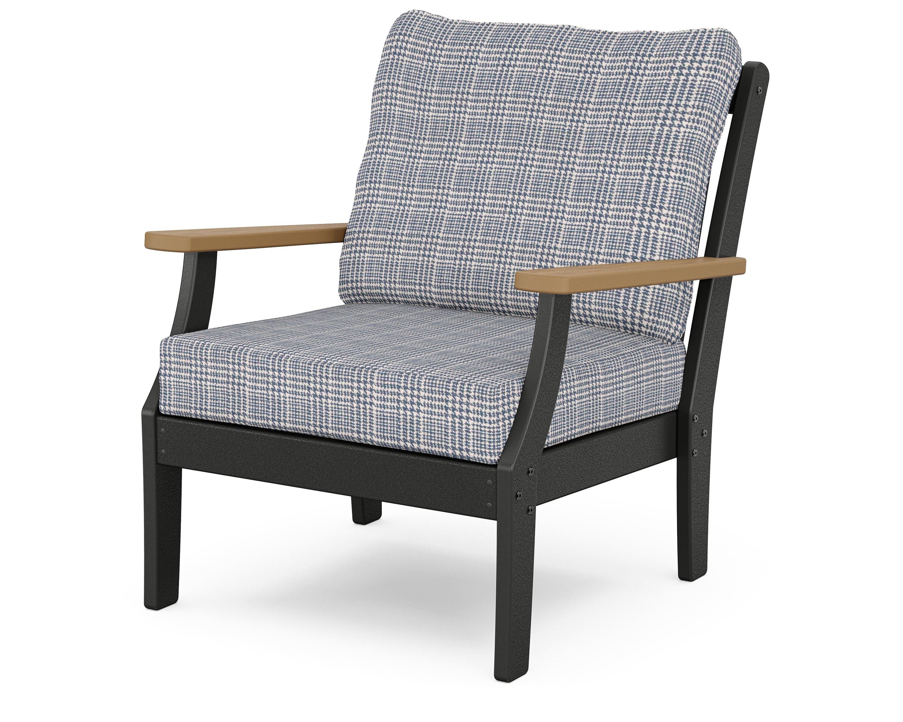 POLYWOOD® Braxton Deep Seating Chair in Black / Natural / Houndstooth Sky Blue