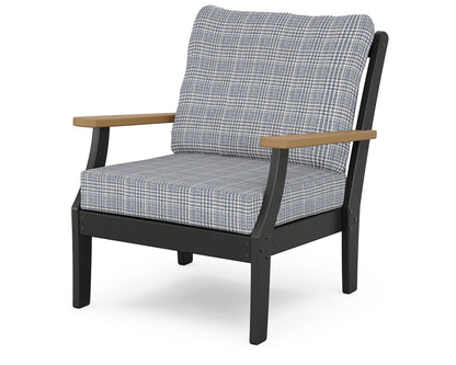 POLYWOOD® Braxton Deep Seating Chair in Black / Natural / Houndstooth Sky Blue