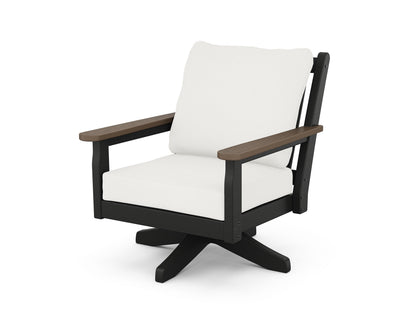 POLYWOOD® Chippendale Deep Seating Swivel Chair in Black / Kona / Natural Linen