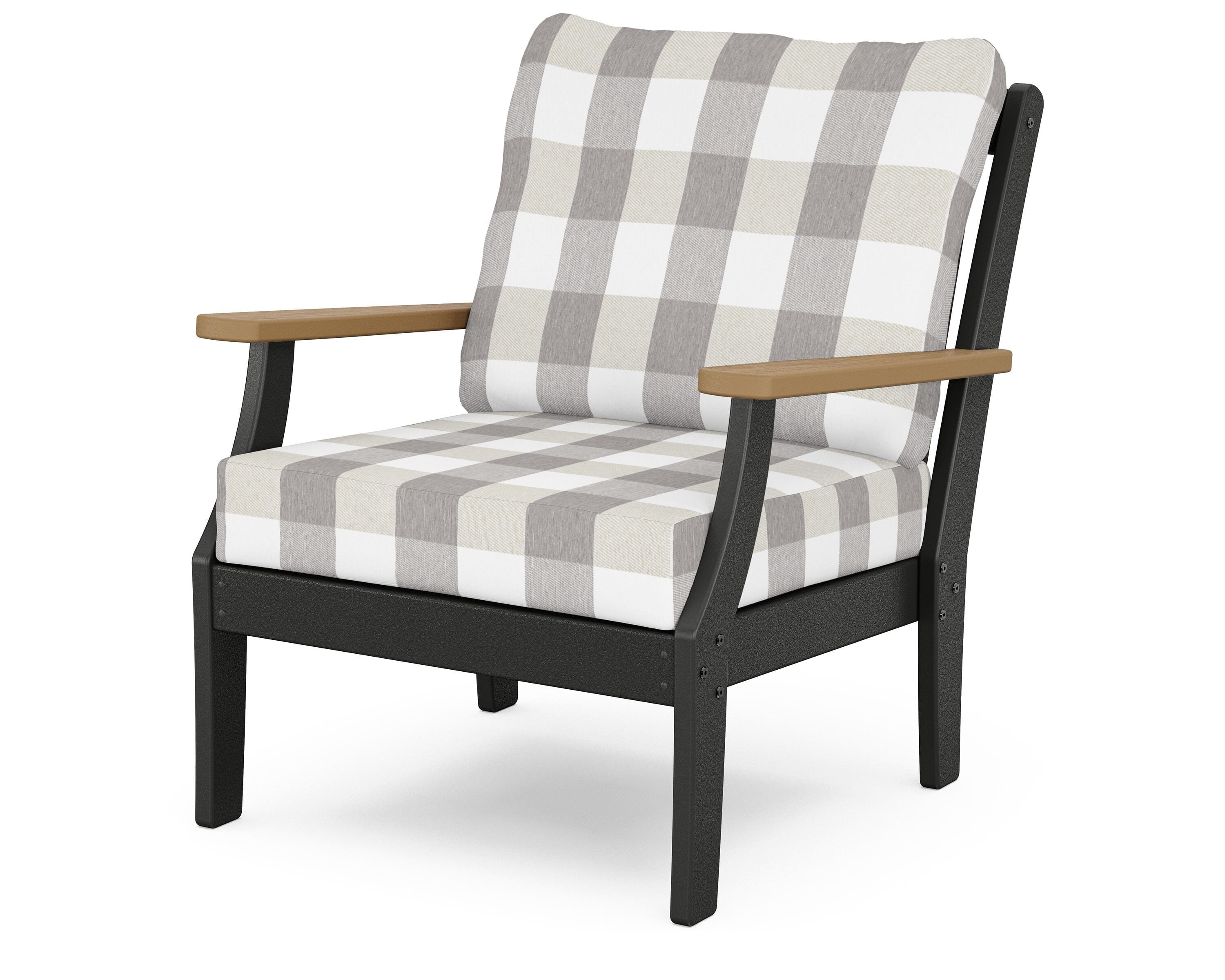 POLYWOOD® Braxton Deep Seating Chair in Black / Natural / Buffalo Plaid Grey Mist