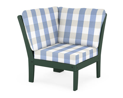 POLYWOOD® Braxton Modular Corner Chair in Green / Buffalo Plaid Sky Blue