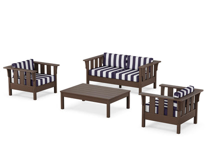 Martha Stewart by POLYWOOD® Acadia 4-Piece Deep Seating Set with Loveseat in Mahogany / Cabana Stripe Navy