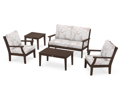 POLYWOOD® Braxton 5-Piece Deep Seating Set in Mahogany / Leaf Dune Burlap