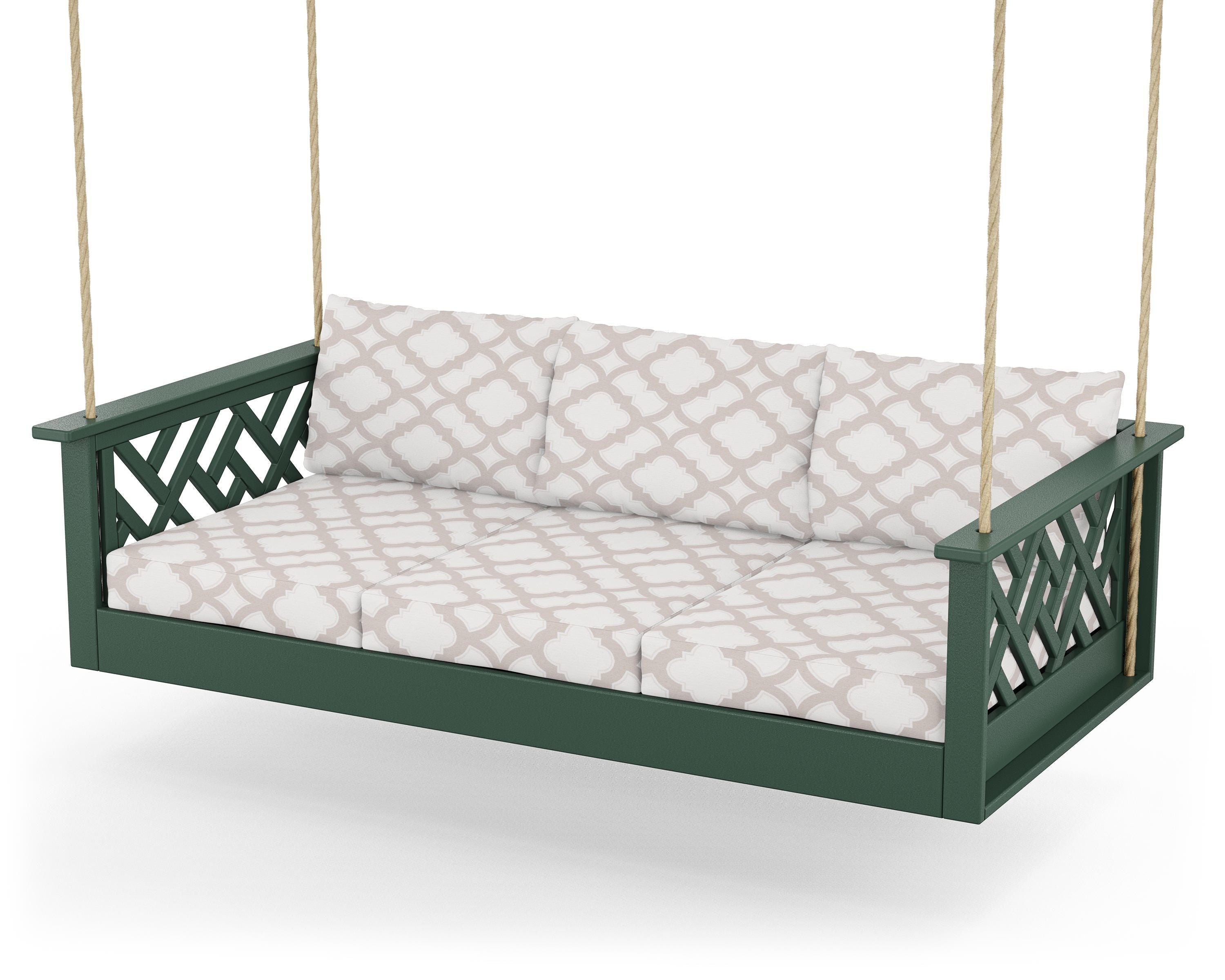 POLYWOOD® Chippendale Daybed Swing in Green / Trellis Dune Burlap