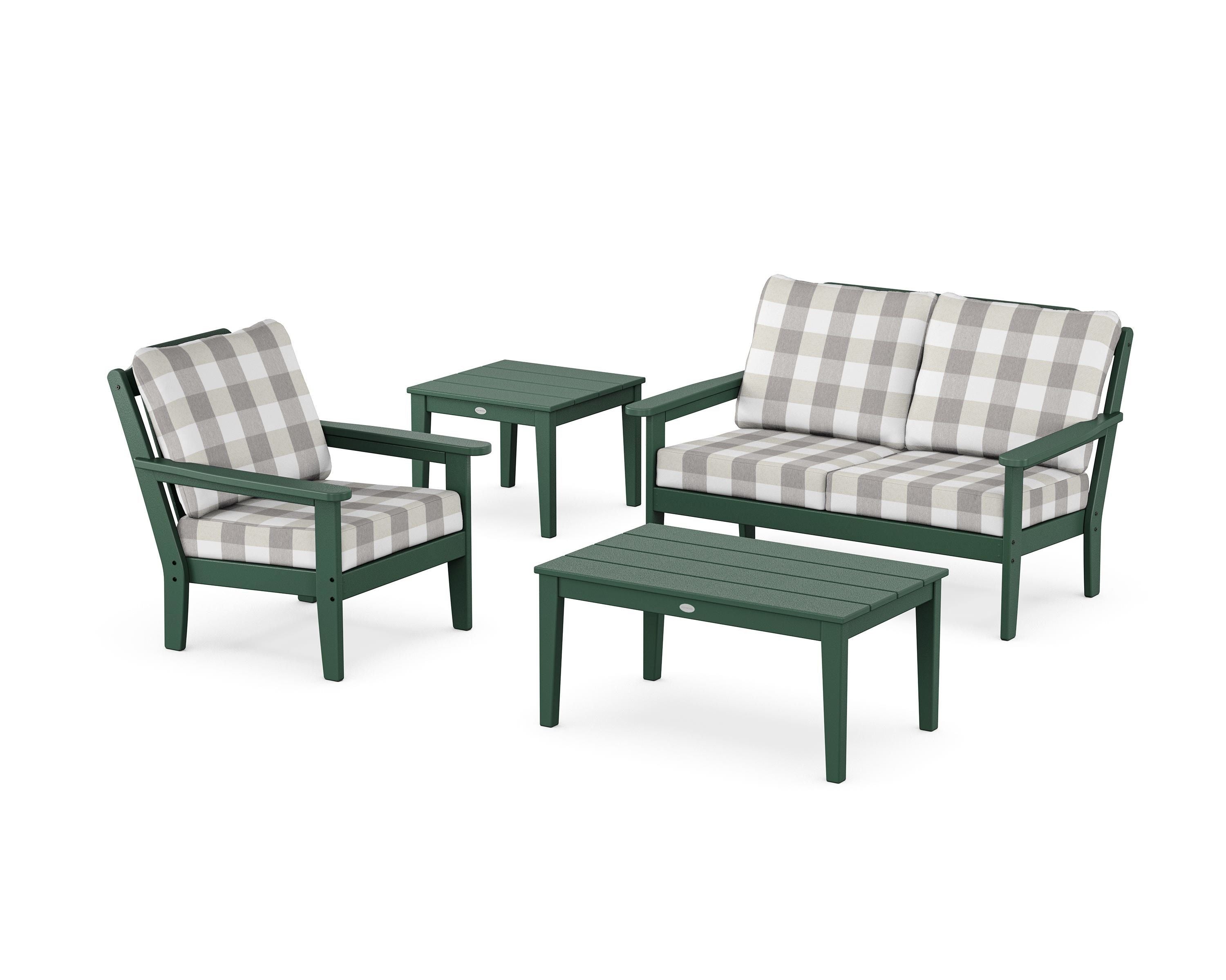Country Living Wovendale 4-Piece Deep Seating Set in Green / Buffalo Plaid Grey Mist