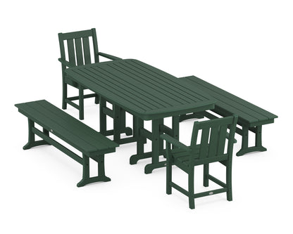 POLYWOOD® Oxford 5-Piece Dining Set with Benches in Green