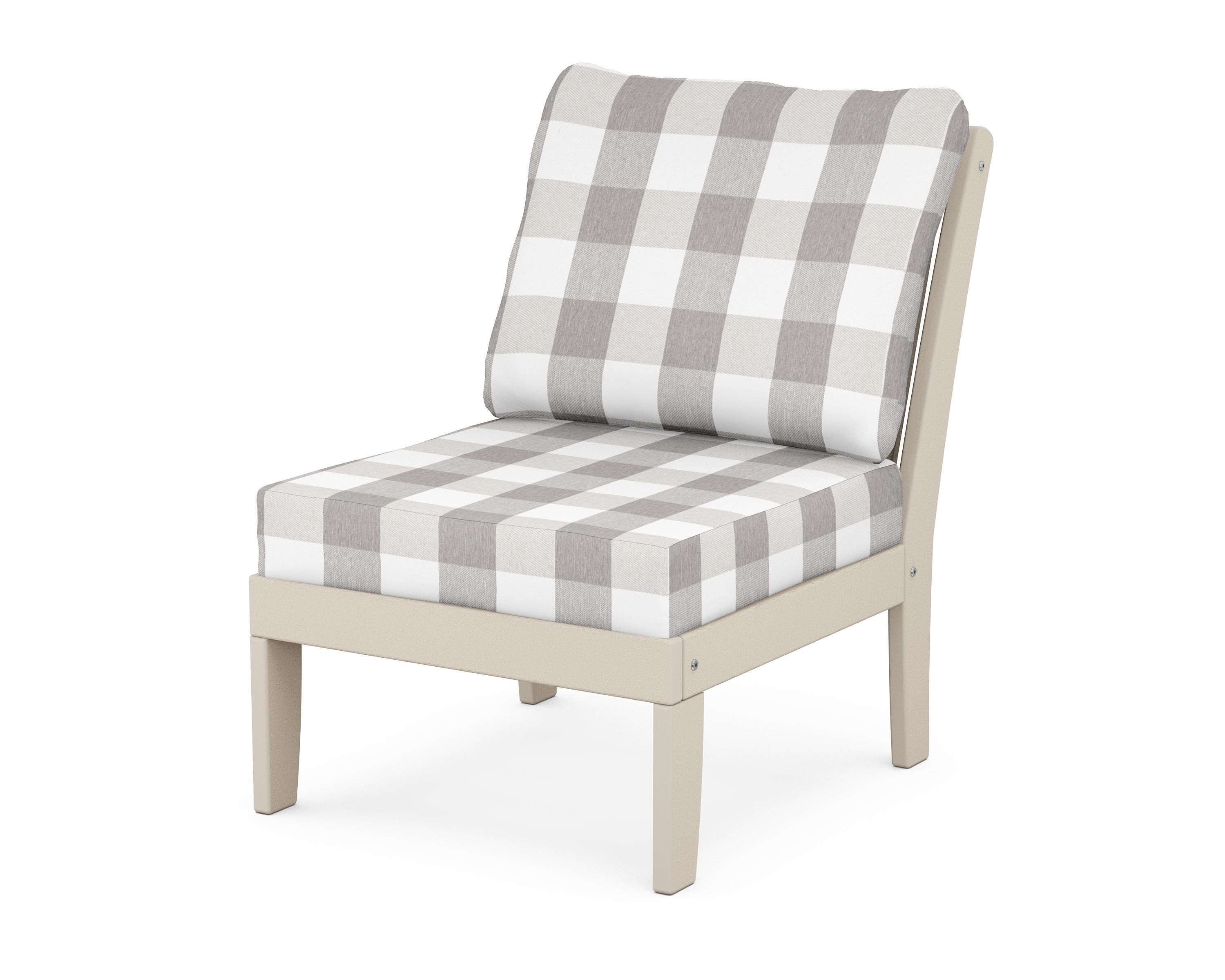 POLYWOOD® Braxton Modular Armless Chair in Sand / Buffalo Plaid Grey Mist