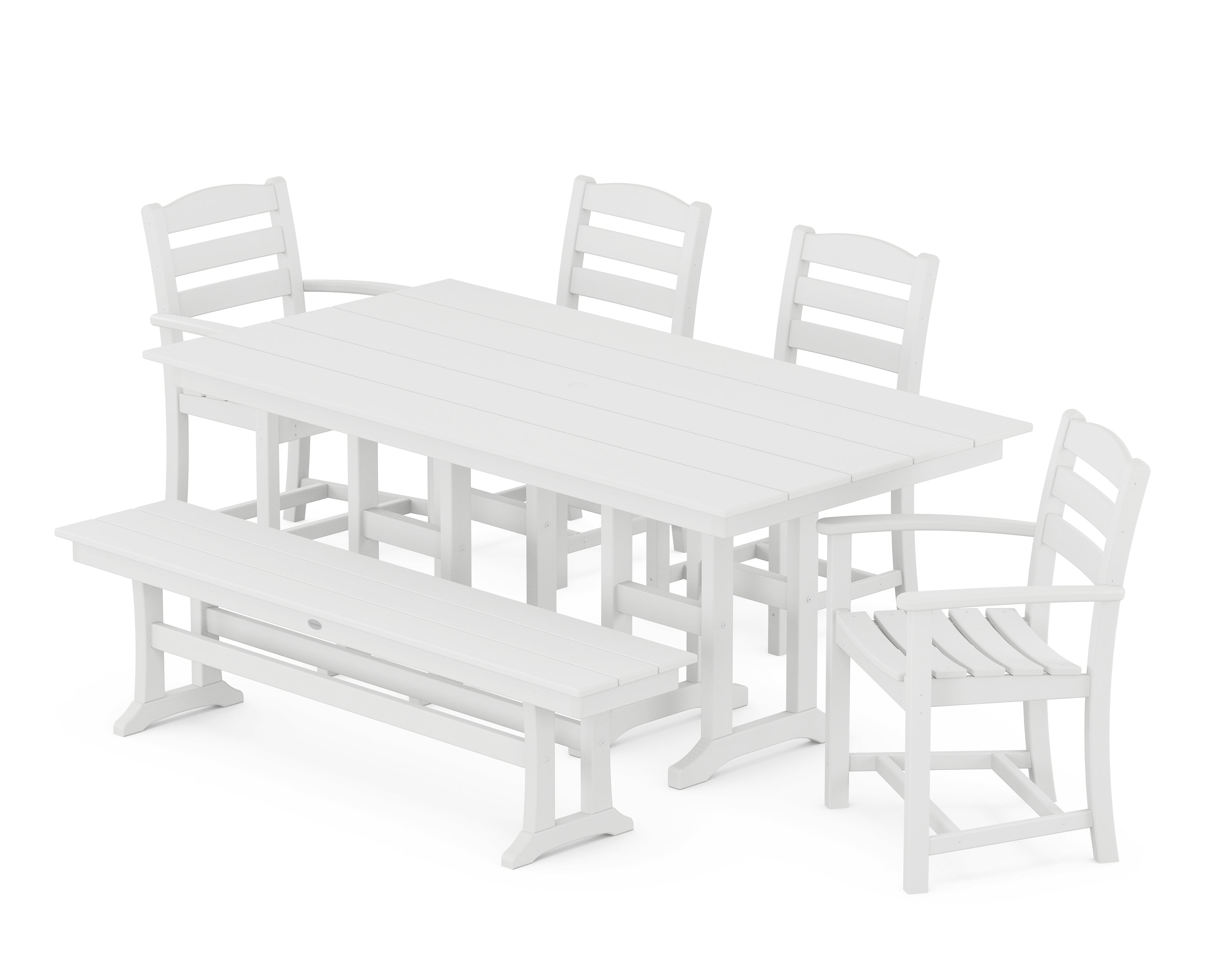POLYWOOD® La Casa Café 6-Piece Farmhouse Dining Set with Bench in White