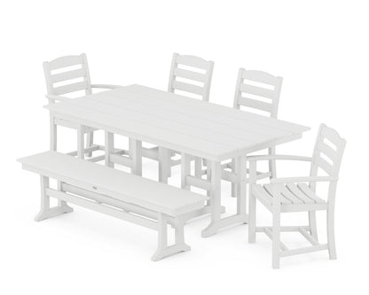 POLYWOOD® La Casa Café 6-Piece Farmhouse Dining Set with Bench in White